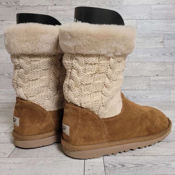 Women's UGG Juniper Brown Sheepskin Knit Sweater Boots Size 6 - Picture 5 of 9